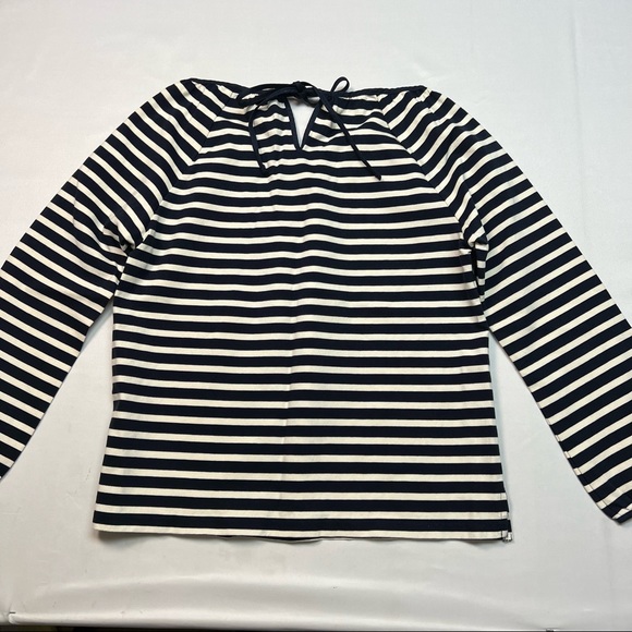 J. Crew Structured Stripe Keyhole Peasant Top in Navy Stripe. - Picture 4 of 11